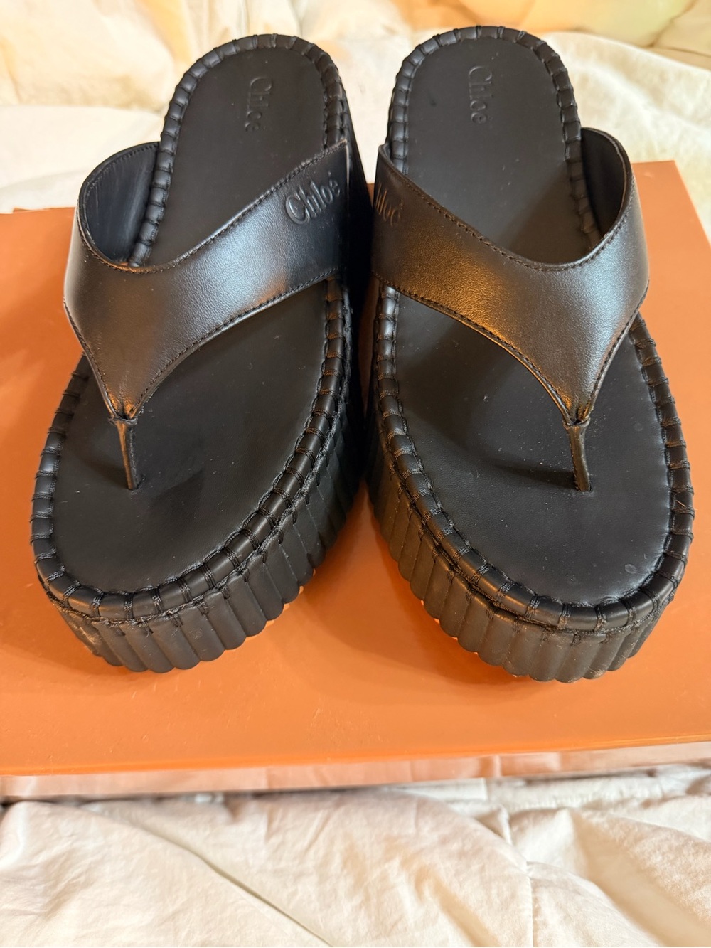 Chloe Black Platform Thong Sandals